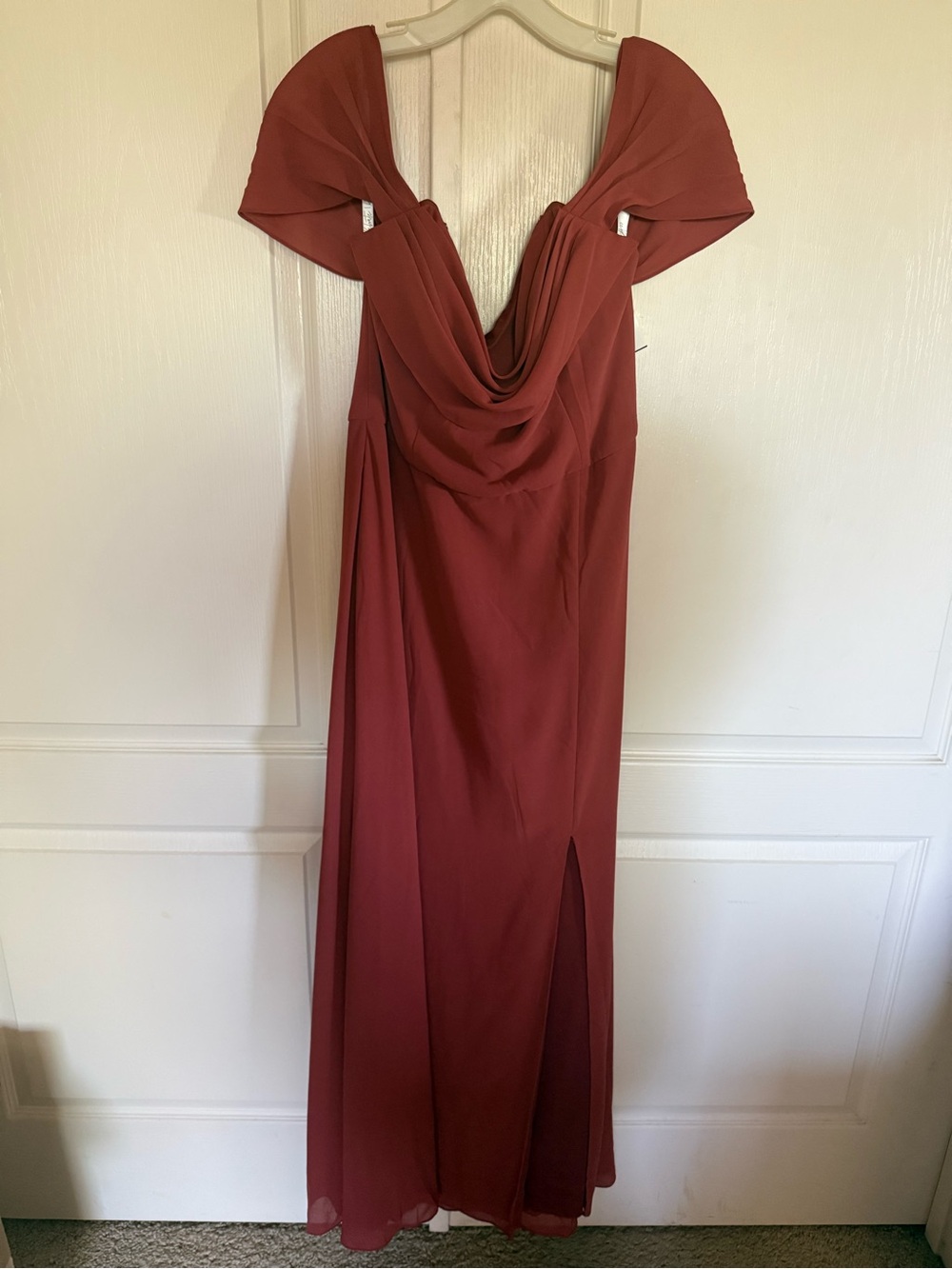 David’s Bridal Off-the-Shoulder Chiffon Bridesmaid Dress | Rust | Cinnamon | NWT